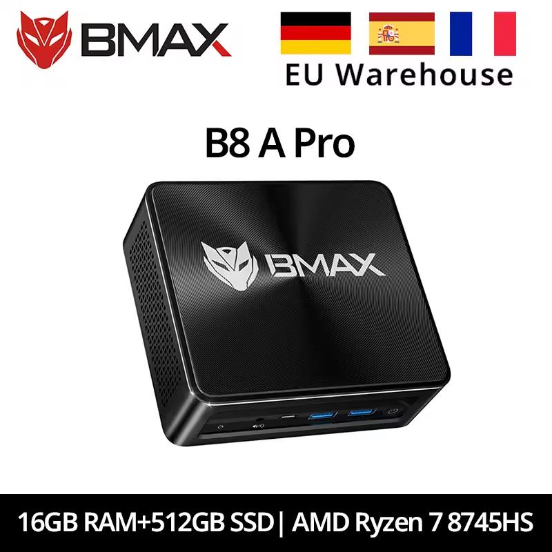 BMAX B8A Pro AMD Ryzen 7 8745HS Processeur AMD Radeon 780M 16GB 512GB SSD Windows 11 WiFi Bluetooth USB HDMI Type-c