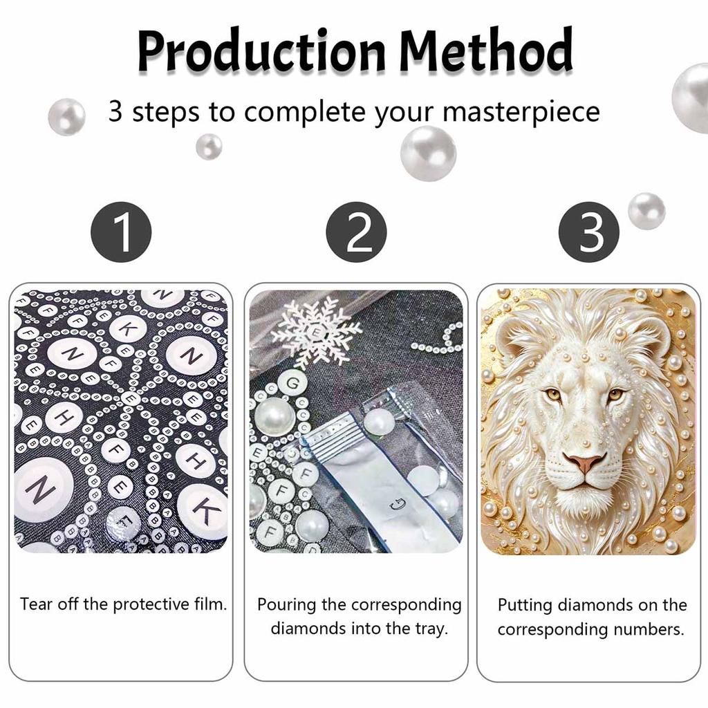 DIY Pearl Art Painting Majestic Lion Handmade Craft Modern Wall Decor Leisure Relax Activity Nice Gift for Novice Art Practitioners Home