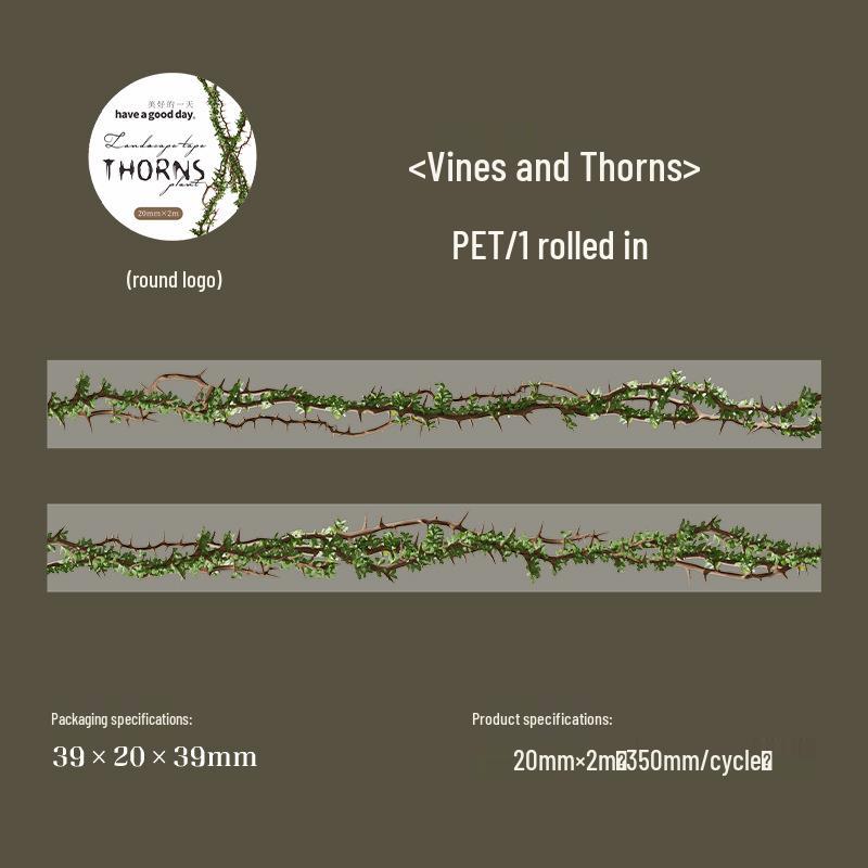 Beautiful Day Thorns Series Floral PET Tape - Retro Journaling & Collage Decoration, 4 Styles
