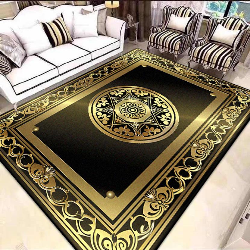 Wohnzimmer Schwarz Gold Teppiche Große Fläche Luxuriöse Dekoration Zuhause Sofa Bereich Teppiche Schlafzimmer Ankleidezimmer Rutschfeste Bodenmatte Waschbar