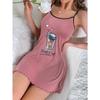 Summer Women's Suspender Pajamas with Letter Bear Print Sleeveless Ruffle Suspender Mini Dress Comfortable Home Wear