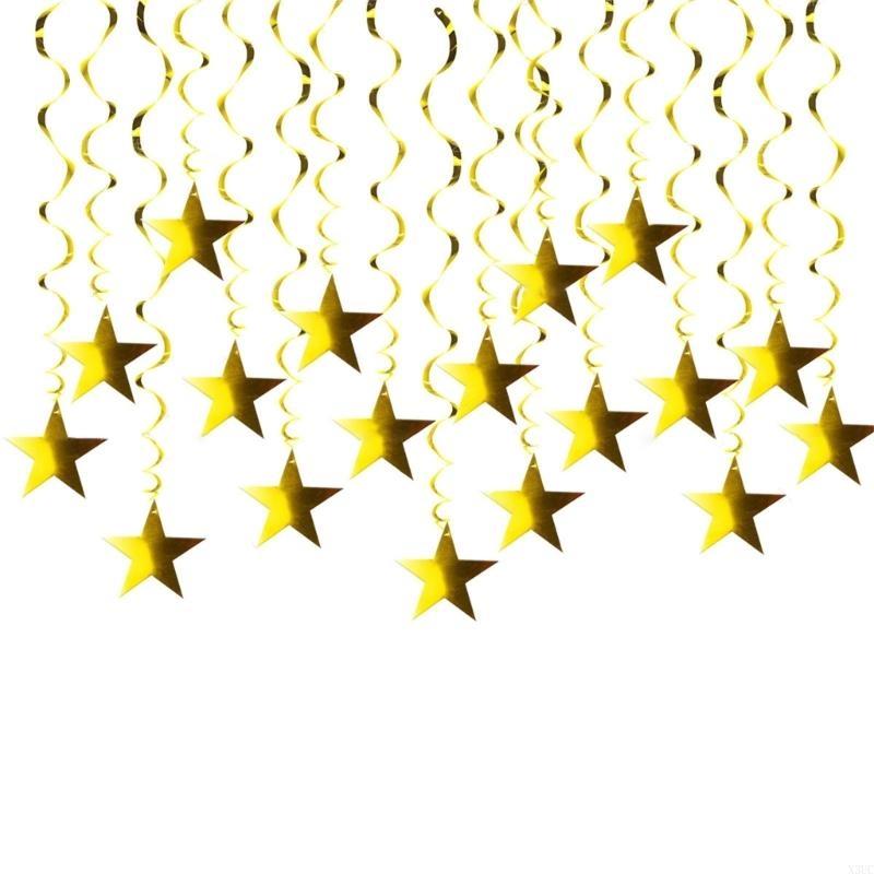

Sparkling Gold Star Party Hanging Pendant Christmas Spirals Ornament for Wedding Birthdays and Holiday Celebration X3UC