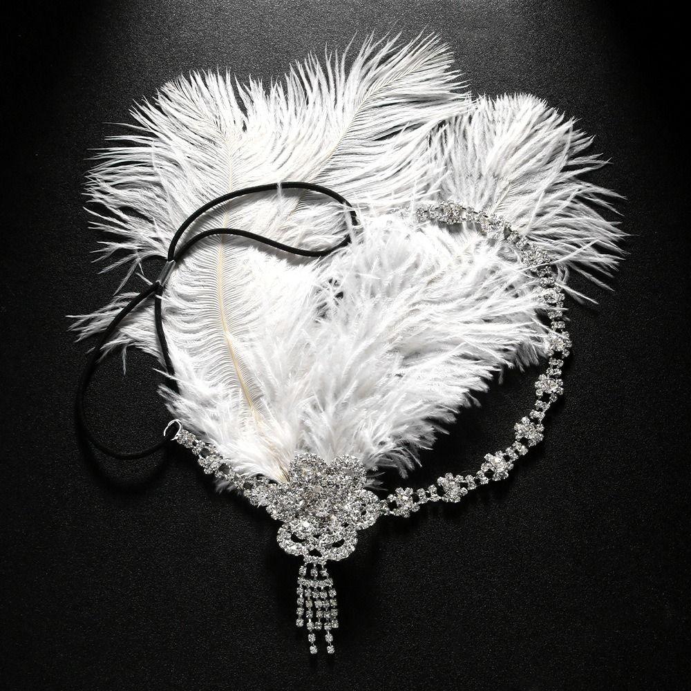 Vintage Feather Headband Crystal 1920s Hair Accessories Masquerade Hair Band  Stage Performance