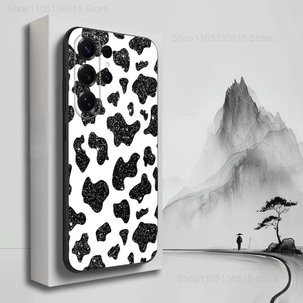 Cartoon Print Cow Cute Phone For Samsung S25,S10,S20,S10,S21,S9,S24,S23,Ultra,FE,Plus,Lite,Soft Silicone Black Cover