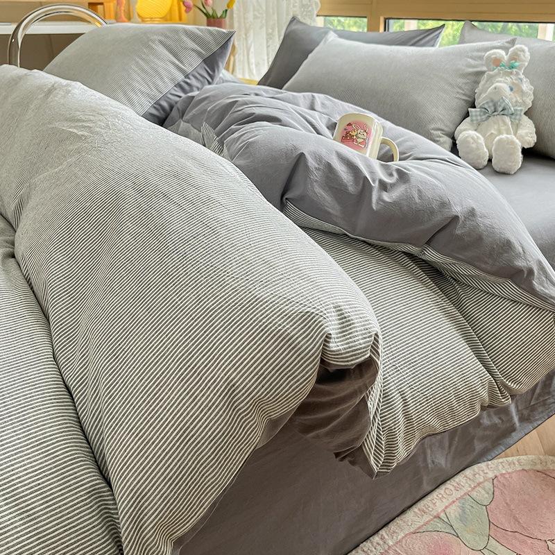 Sada povlečení z čisté bavlny, čtyřdílná sada z čisté bavlny, prostěradlo z čisté bavlny, povlak na přikrývku, sada tří dílů