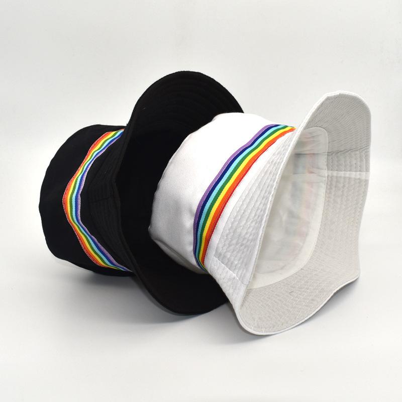 Adult Men High Quality Fisherman Custom Logo Bucket Hat With Rainbow Strip