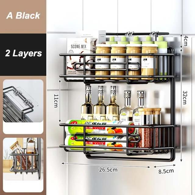 Kitchen Refrigerator Side Shelf Mmulti-functional Plastic Wrap Spice Bottles Storage Rack Kitchen Paper Tube Hanging Shelf