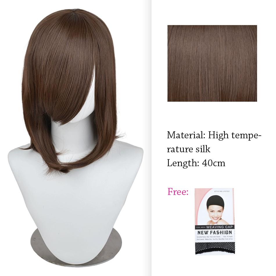40cm Anime Synthetic White Purple Cosplay Wigs Short Green Hair Straight Silver Wig Pink Hairpiece Short Wig with Bangs