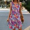 Abito Corto Elegante da Donna a Maniche Corte con Stampa a Contrasto Gradiente Moda Casual Quotidiana da Donna a Strisce Senza Maniche Estivo