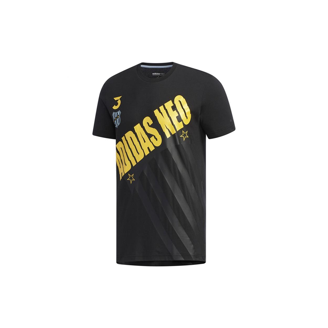 adidas neo M Fav Brnd Gr T Large Logo Printing Knit Sports Short Sleeve Black Men s EI4513 M