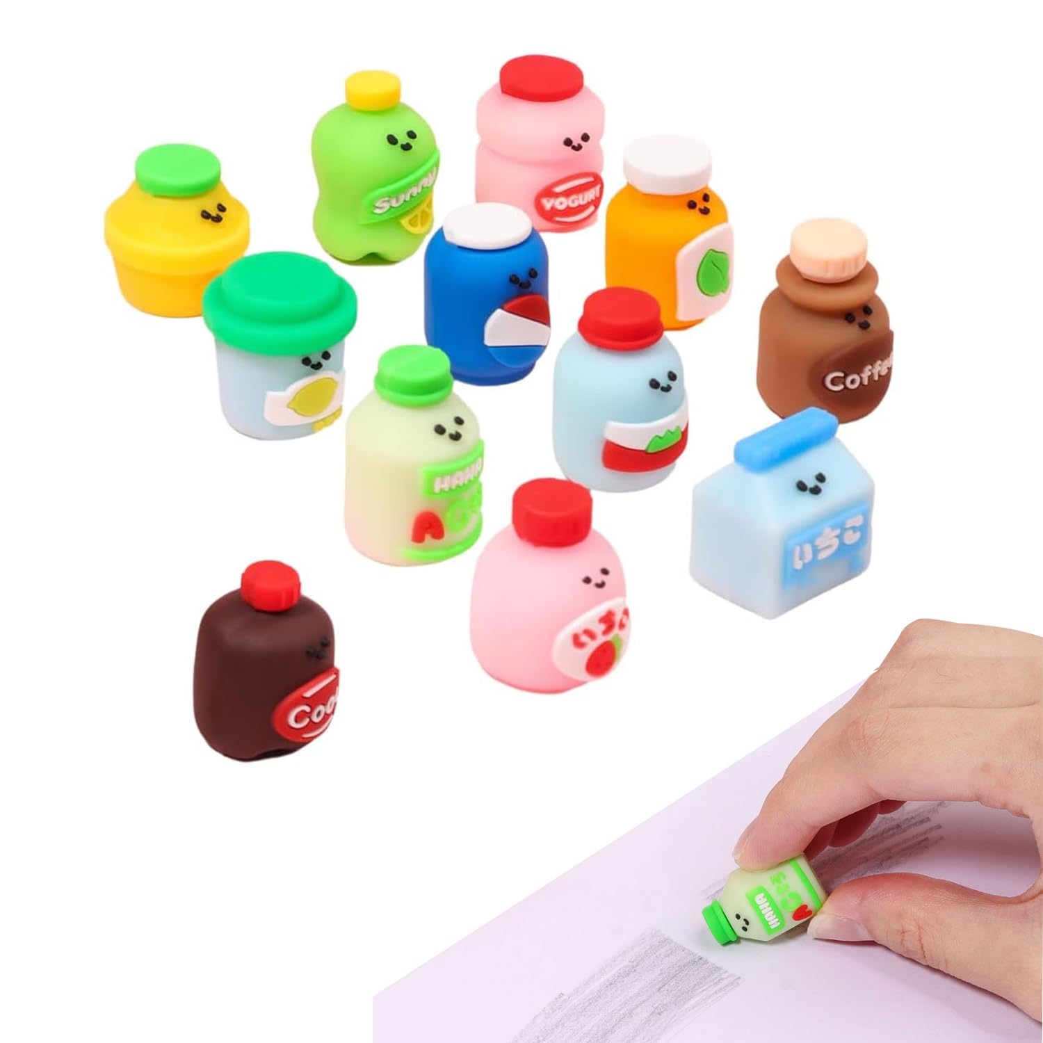 

Mini Cute Erasers for Elementary School Easy to Large Drink Cute Kneaded Roller Vending Machine Erasers Erasers, Erasers, Students, 12-Pack, Use, белый