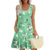 Summer Dresses For Women Beach Boho Sleeveless Printing Flowy Pocket Tshirt Tank Sundresses