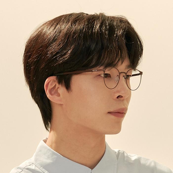 Alloaiweeo [The Air_Flat] Al8304 1616M Ultra-Lightweight Semi-Over Round Brown Eyeglass Frames