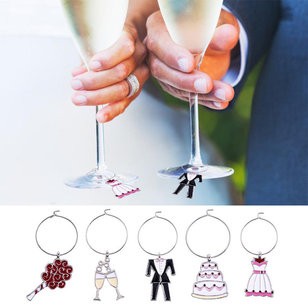 5Pcs Pack Wine Glass Decoration Circle Goblet Decorative Ring Pendant Bride Bridegroom Cup Ring Table Decor