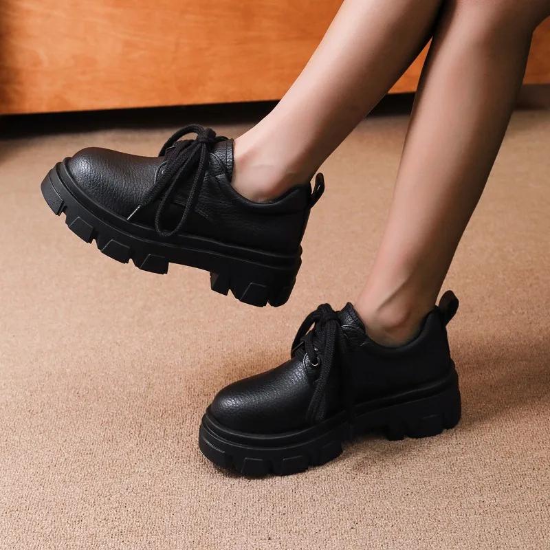 fashion Women Shoes on Sale 2024 High Quality Lace Up Women's Pumps Autumn Round Toe Solid Outdoor Platform Chunky Heels Plus Size Shoes
