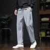 Men Spring Fall Pants with Side Pockets Drawstring Elastic Waist Wide Leg Thin Slacks Solid Color Loose Street Style Sport Trousers for Daily Wear