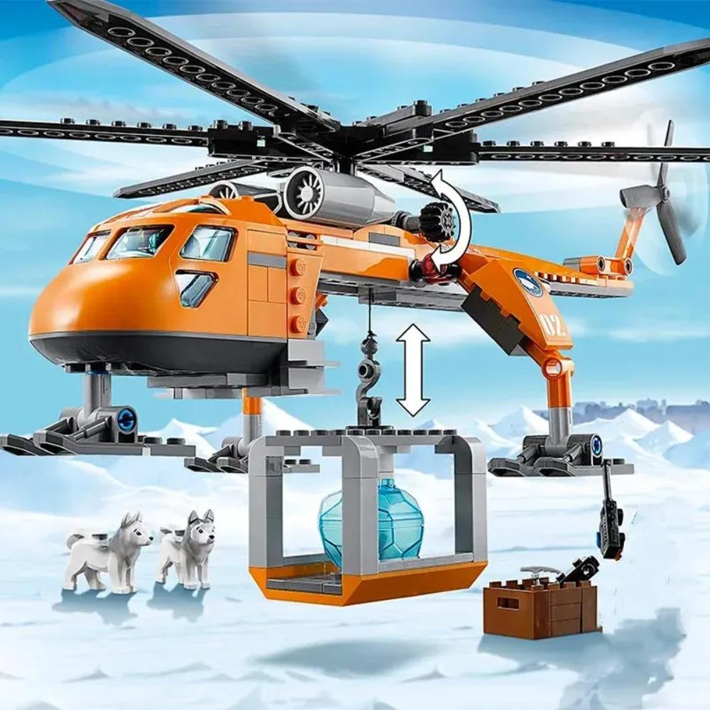 Set di mattoncini compatibili Serie Città Blocchi da costruzione Elicottero Artico Aeroplano Cane Husky Giocattoli per bambini Regali da assemblare 60034