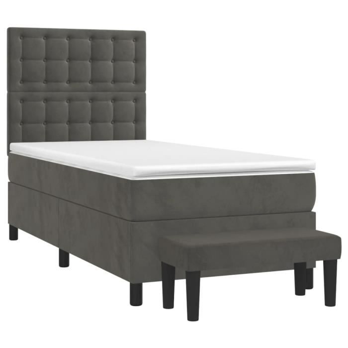 3138068 vidaXL Lit à sommier tapissier avec matelas Gris foncé 100x200 cm