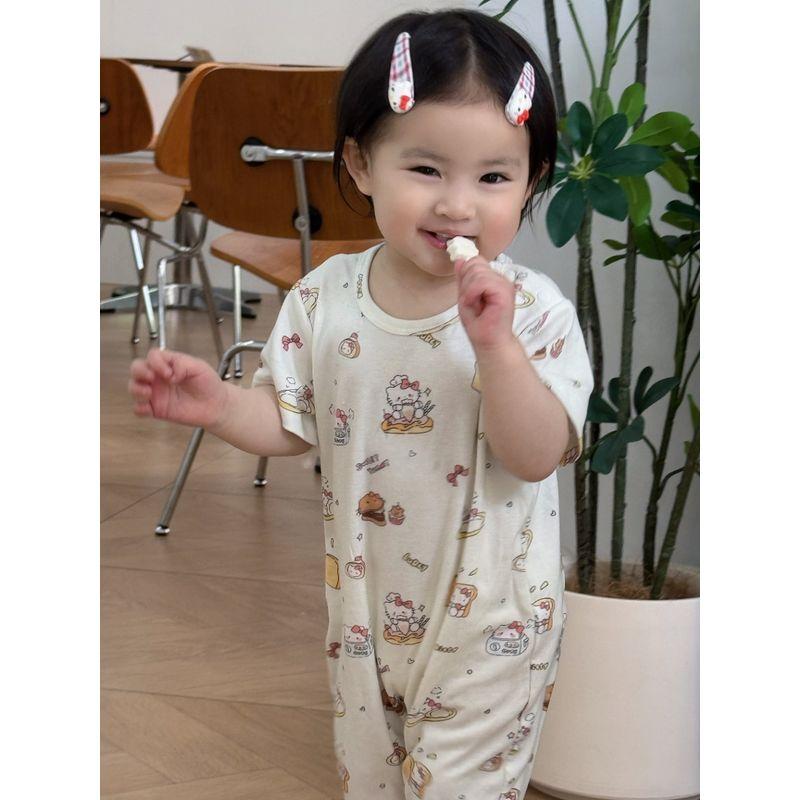 Cute Cartoon Cat Print Short-Sleeved Modal Romper for Infants and Toddlers in Summer Kt Cat Climbing Suit 73