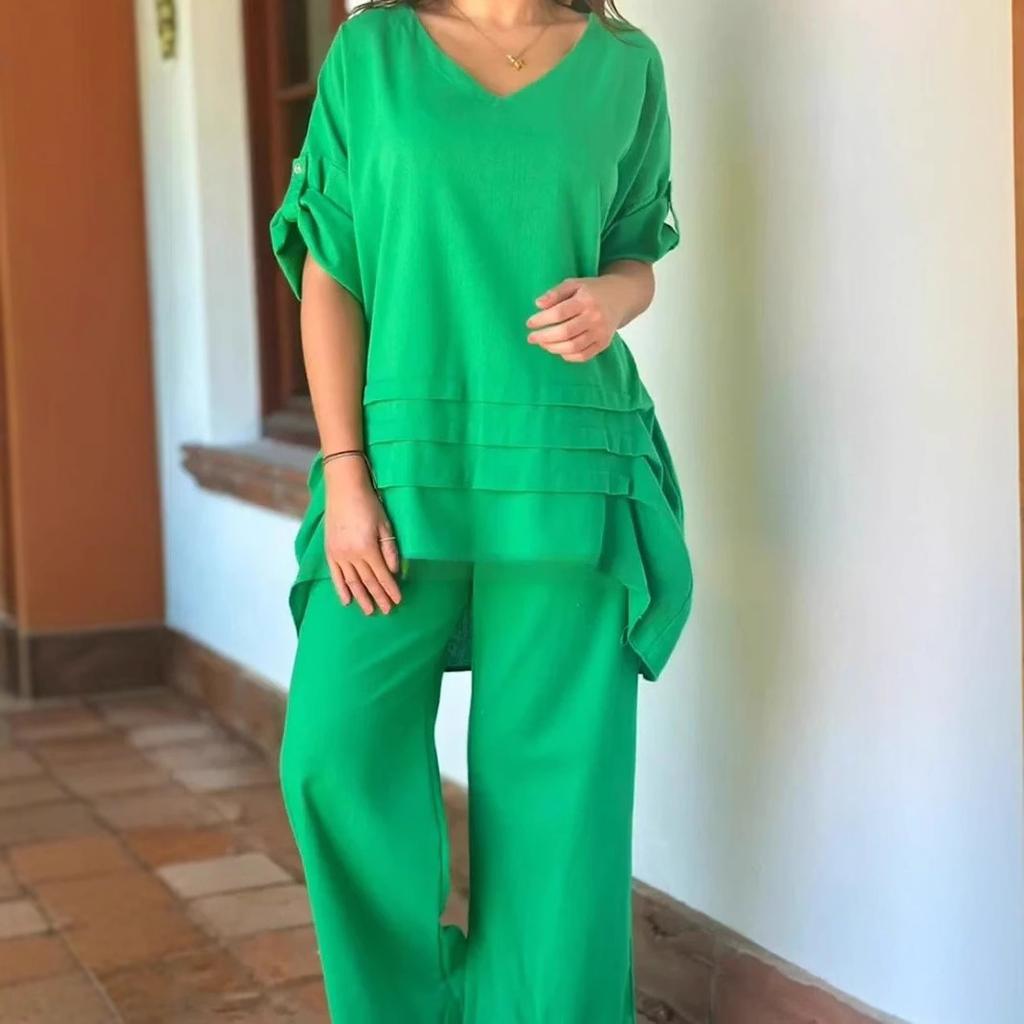 Spring New Women's Two-piece Shirt Set Plus-size Shirt Set High-waisted Loose Trousers