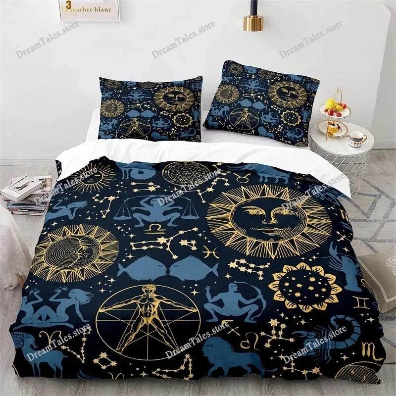 Sun and Moon Bedding Set King Queen Size Twelve Constellations Zodiac Comforter Cover Adults Astrology Polyester Duvet Cover