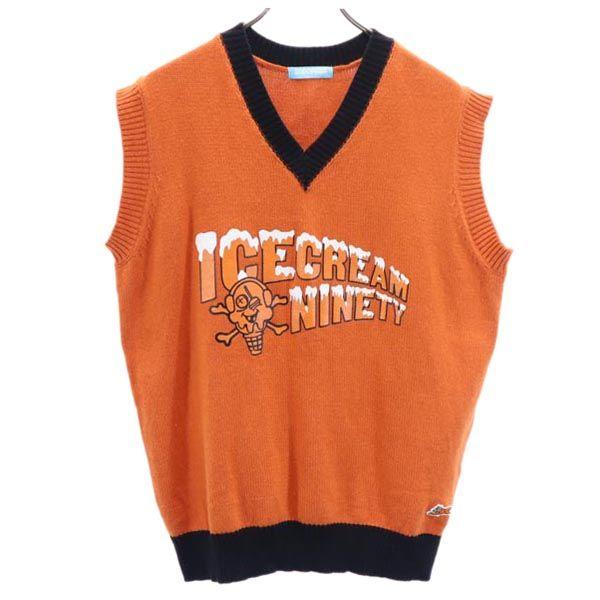 

ICE CREAM Принт логотипа V-образный вырез Вязаный жилет L Оранжевая серия Мужской Б/У
