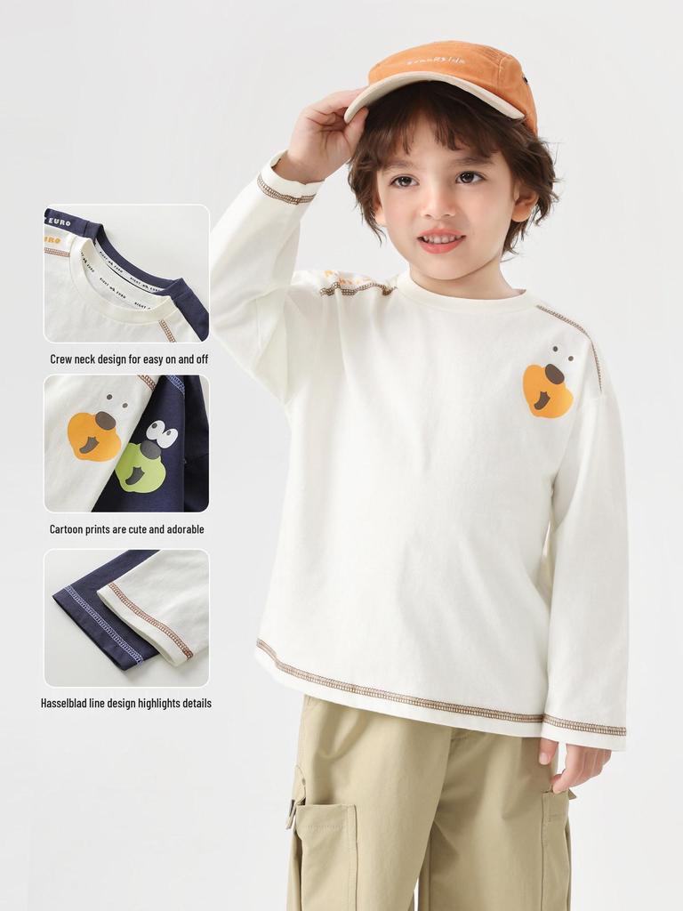 Camiseta de Algodão Puro de Manga Comprida para Meninos 2026 - Camada Base Tendência Primavera e Outono