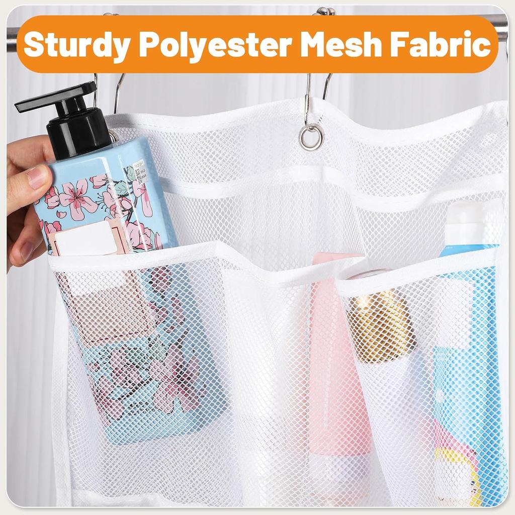 2 Pack Mesh Shower Hanging Caddy, 7 Pockets Hanging Shower Organizer with Metal Loop, Portable Bathroom Bag for Shampoo, Body Wash, Soap, and Cruise