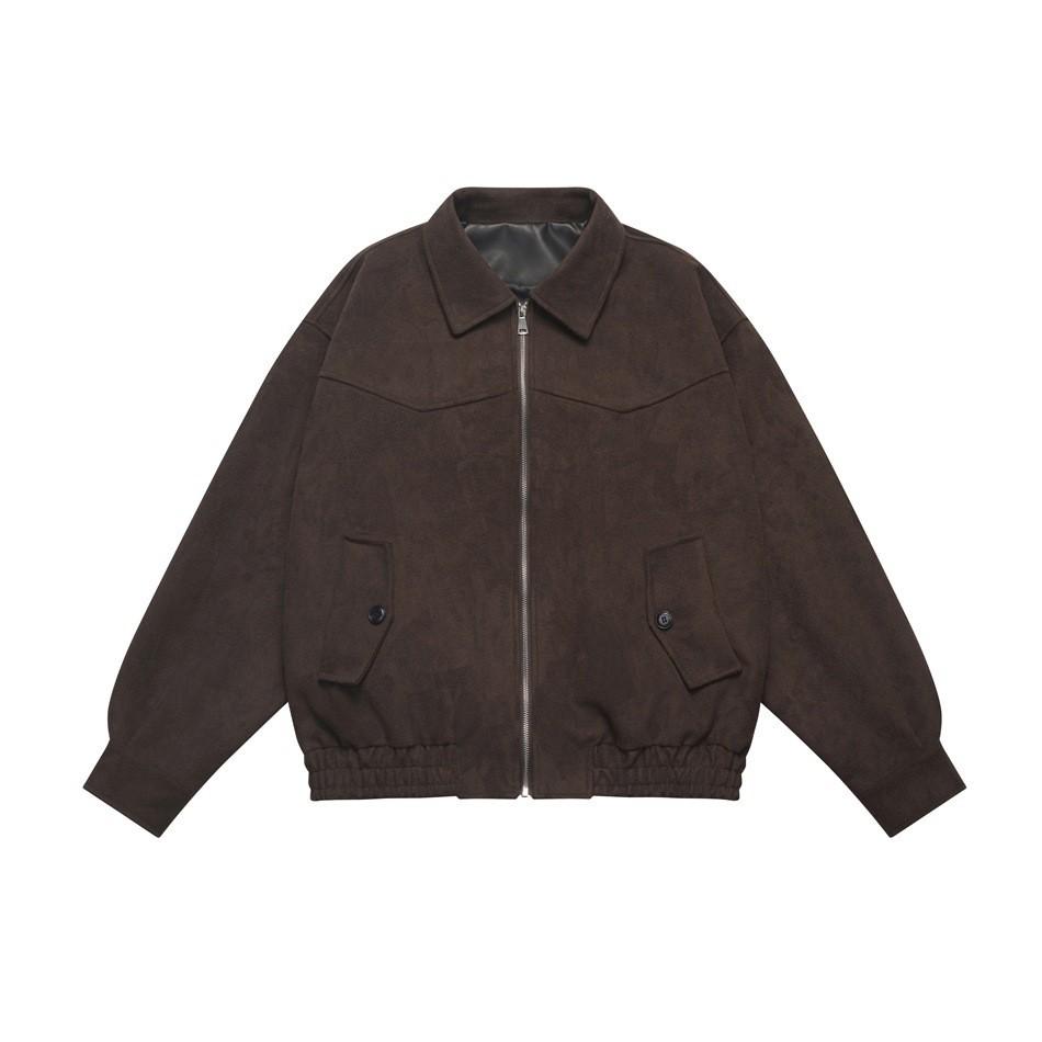 FEE THE END Men's Retro Suede Workwear Jacket - Loose Lapel Silhouette