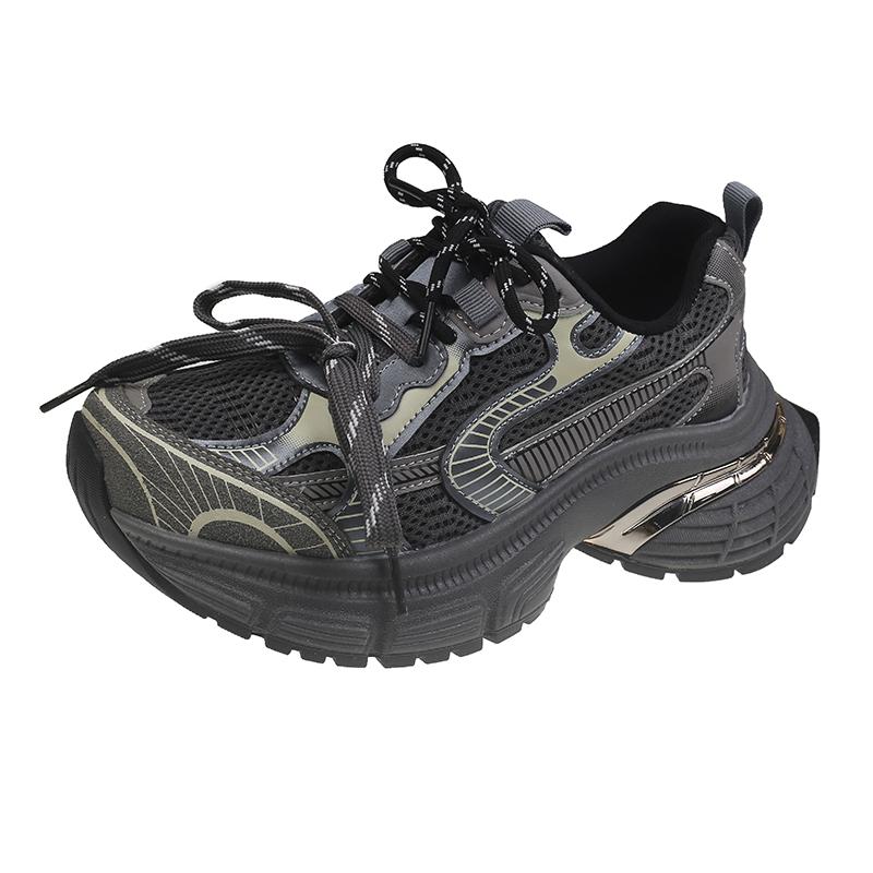 Fashion Women Sneakers Leather Mesh High Heels for Women Casual Lace Up Shoes Fashion Platform Shoes Trend 2025 Zapatos De Mujer