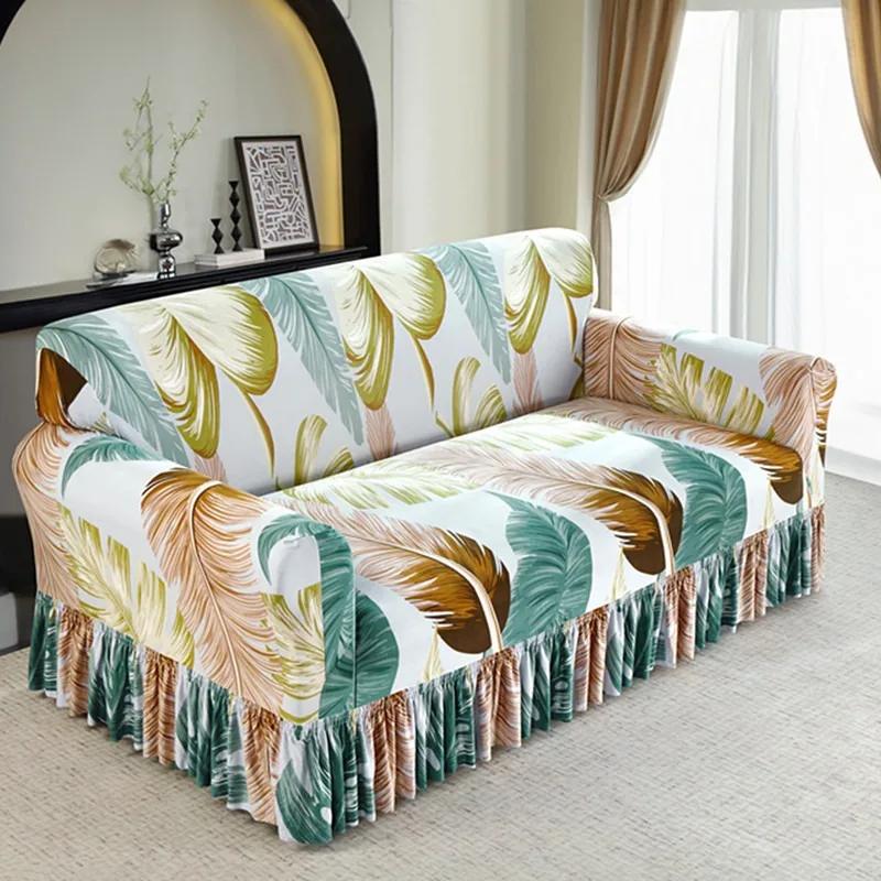 High Elastic Sofa Slipcover with Skirt Stretch Easy Fitted Armchair Sofa Covers 1/2/3/4-Seater Couch Slipcovers for Living Room