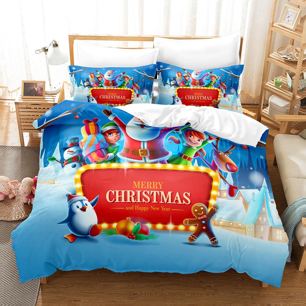 3D Digital Printing Three-Piece Set, Santa Series, Printed Bedding Kit