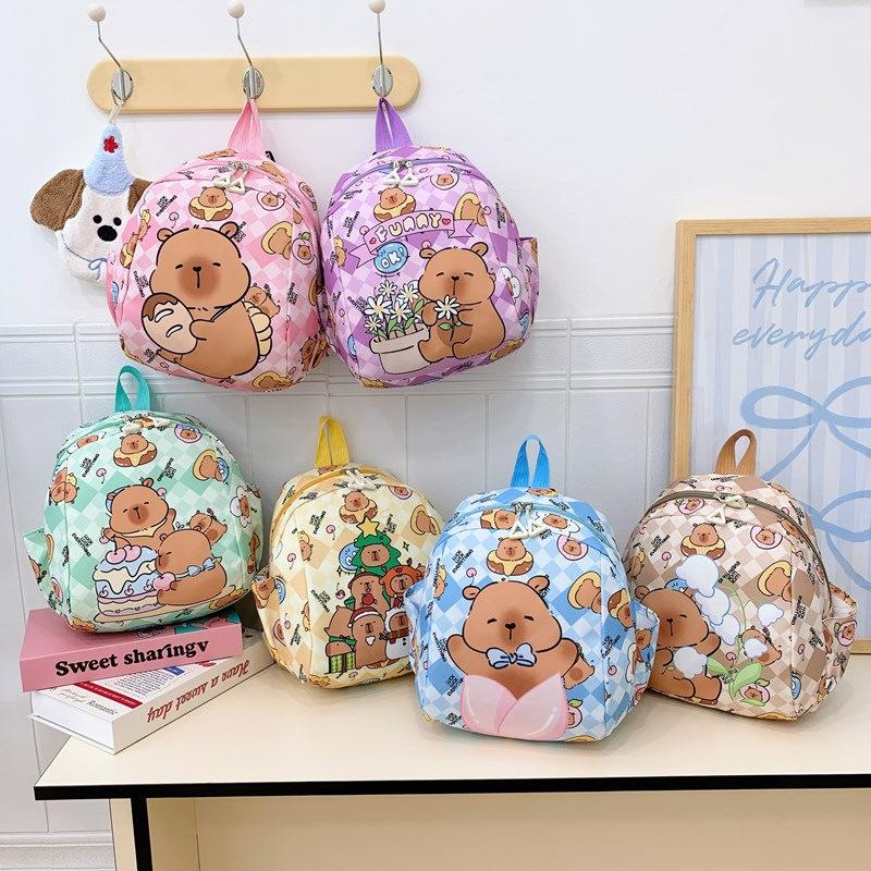 Backpack Children Capybara Zipper Design Adjustable Shoulder Straps Schoolbag