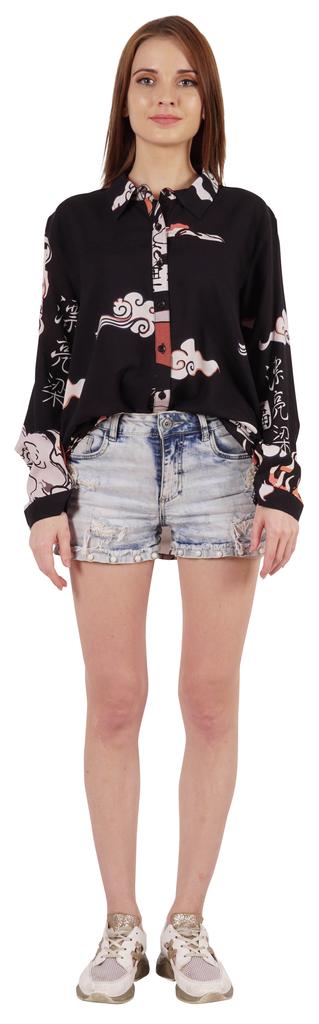 Inkmeso Printed Long Sleeve Oversized Shirt For Women S Loose Fit Button-Down Shirts