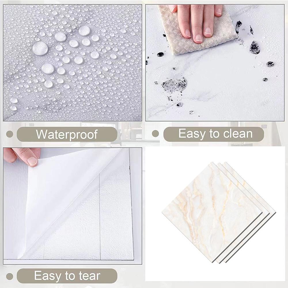10pcs Yellow and White Marble Tiles Sticker Kitchen Wardrobe Bathroom Home Decor Self-adhesive Crystal Hard Film Art Wall Decals