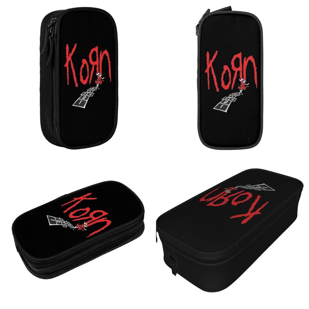 Korn Metal Pencil Case Rock Music Pen Holder Bags Girls Boys Large Storage Office Zipper Pencil Pouch