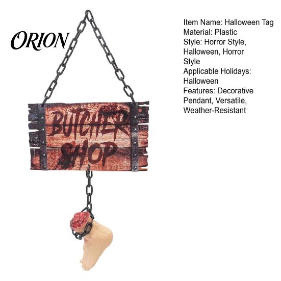 Haunted House Corridor Decoration Halloween Butcher Shop Sign, Horror Broken Leg Hanging Dark Slaughter Theme Props Wall Pendant for Party Script