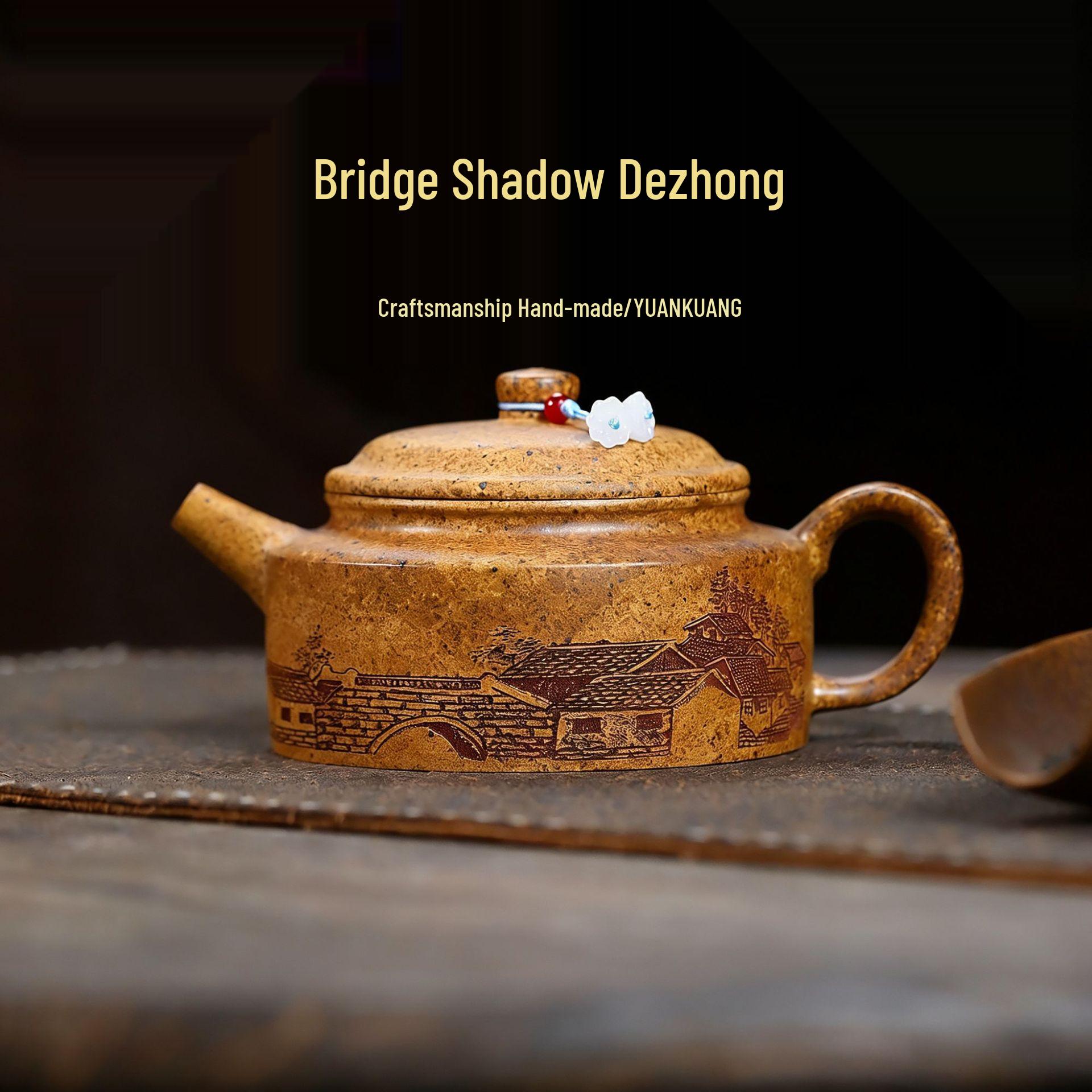 Yixing Zisha Dragon Bone Gold Sand Gongfu Teapot Set with Hand-Carved Biande Bell Design 420CC