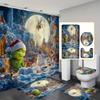 4pcs Christmas Shower Curtain Set, Waterproof Bathroom Decor with 12 Hooks, Non-Slip Rug & U-Shape Toilet Cover for Holiday Home