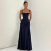 2026 Womens Sleeveless Solid Color Slim Waist Flowy Maxi Dress Party Date