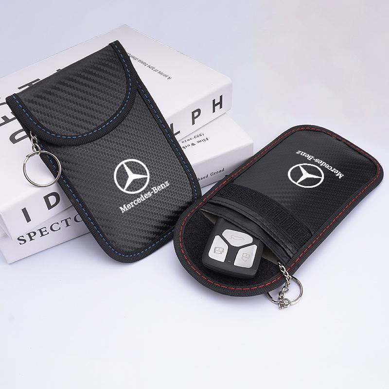 Leather Car Key Case Signal Blocker Bag Shielding Pocket For Mercedes Benz W212 W213 W205 W177 W247 W176 CLS MR8