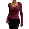 Women Solid Color Long Sleeve Top Pullover