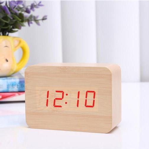 LED Wooden Clock Desktop Silent Electronic Alarm Clock Home Ornament Clock USB Dry Battery Dual-purpose Alarm Clock