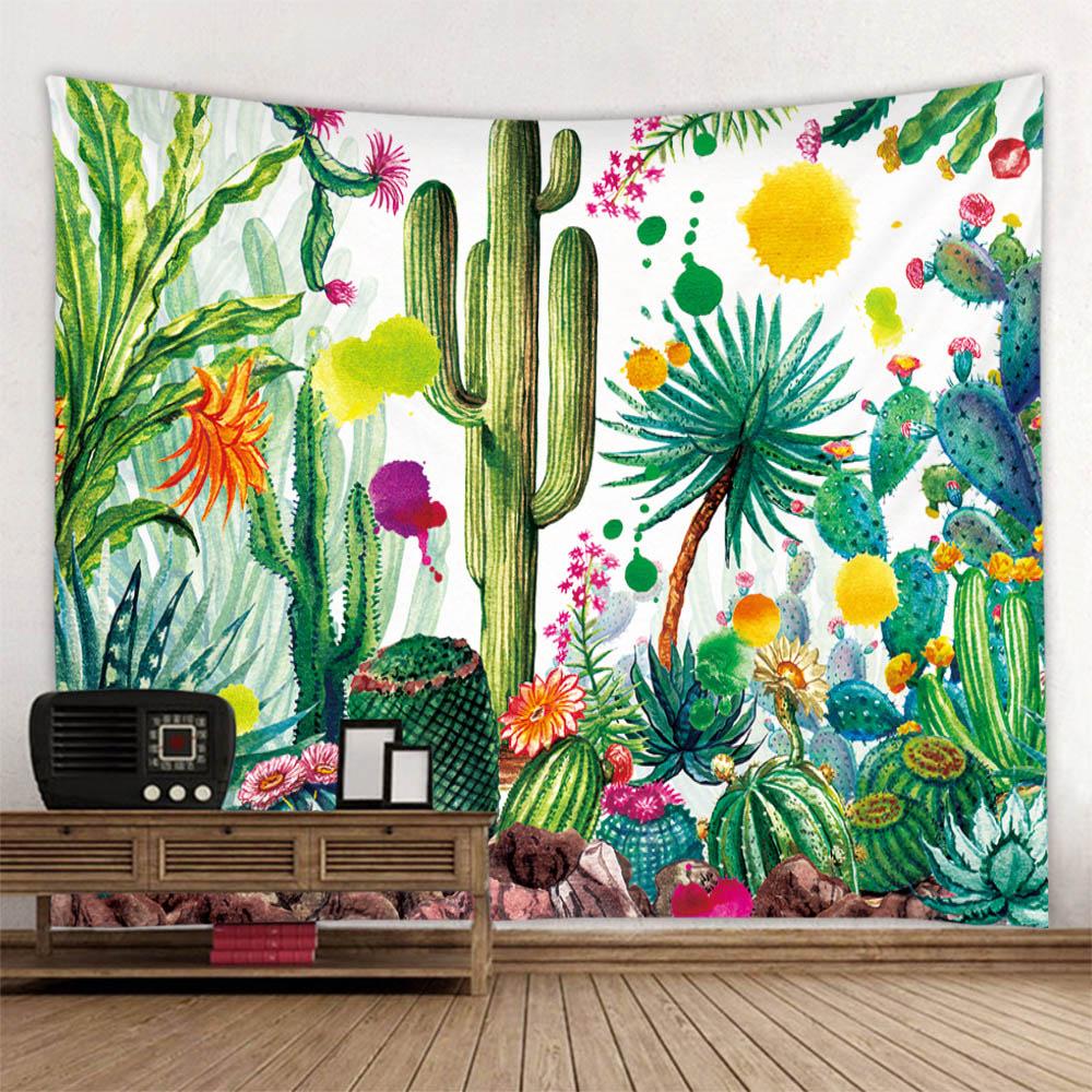 Tropical Plant Tapestry Cactus Wall Hanging Painting Nordic Style Bedroom Fabric Background Decoration Home Sofa Mat Bed Sheet