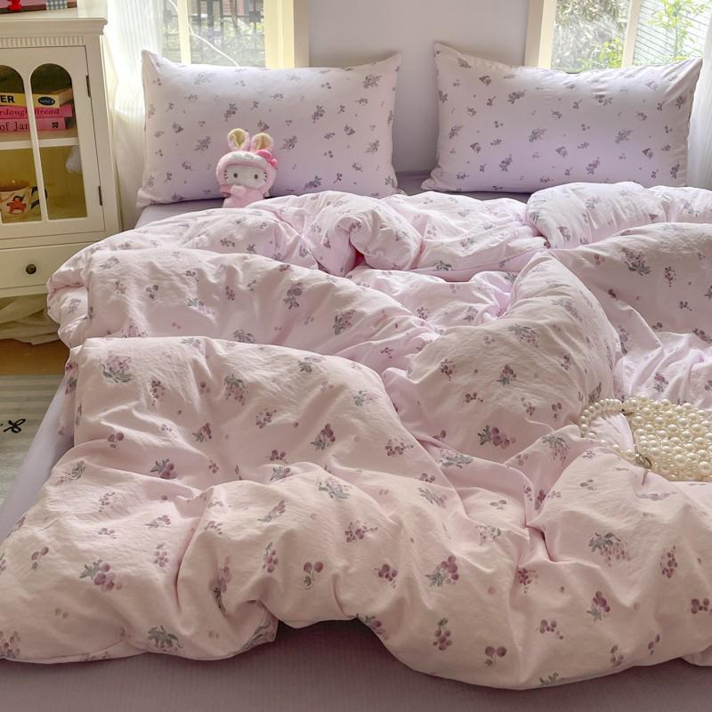 G5Z25 Jacquard Four-Piece Nude-Sleep Bedding Set with Cloud-Feel Double-Layer Gauze for Girls, Includes Duvet Cover and Fitted Sheet