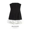 Jnleaog Spring New Arrival Women's Clothing Fashion Style French Fashion Design Black and White Contrast Color Sexy Strapless Dress