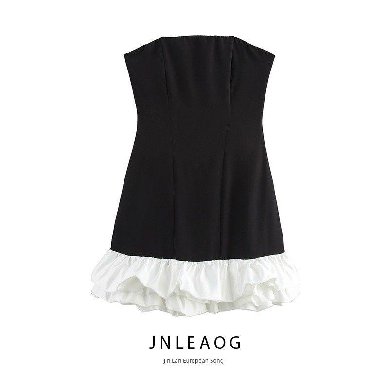 Jnleaog Spring New Arrival Women's Clothing Fashion Style French Fashion Design Black and White Contrast Color Sexy Strapless Dress