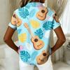 Women's Shirt Hawaiian Print Button Short Sleeved Pocket Casual Top