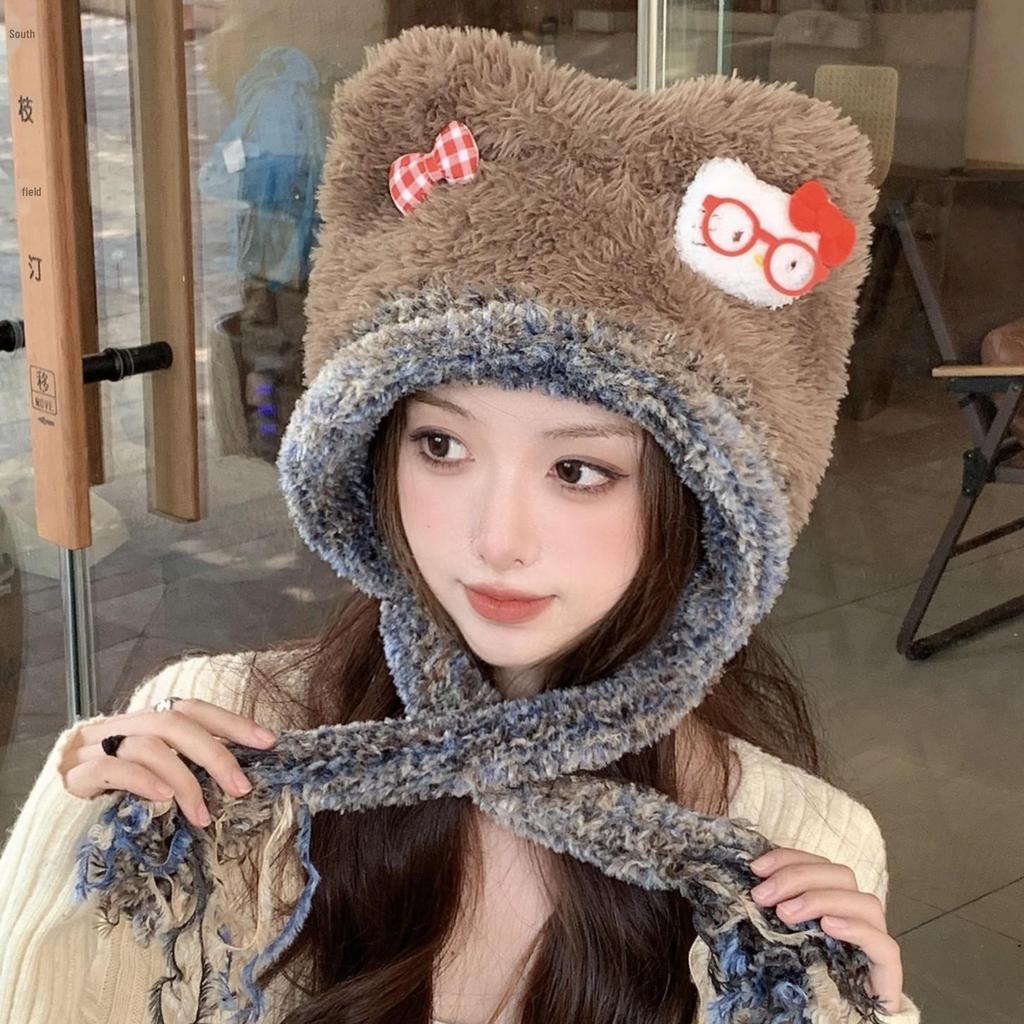 Korean Style Sweet Kitten Plush Hat for Women - Cute 2025 Autumn/Winter Warm Beanie with Ear Protection Shows Slim Face