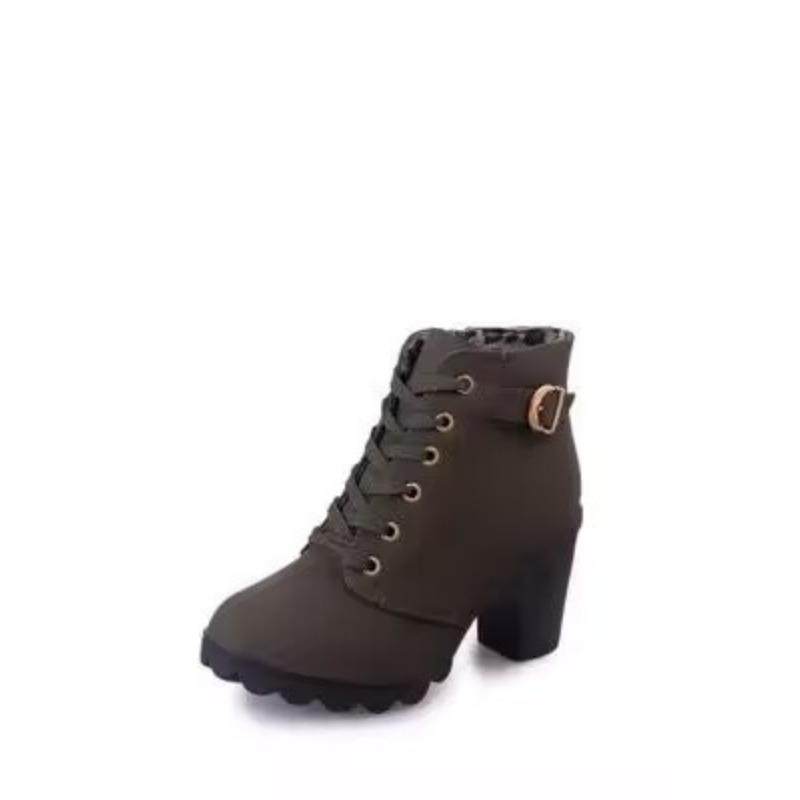 Autumn and Winter New High-heeled Women's Boots Cross-strap Short Boots Belt Buckle Thick-heeled Martin Boots Leather Boots Women Shoes